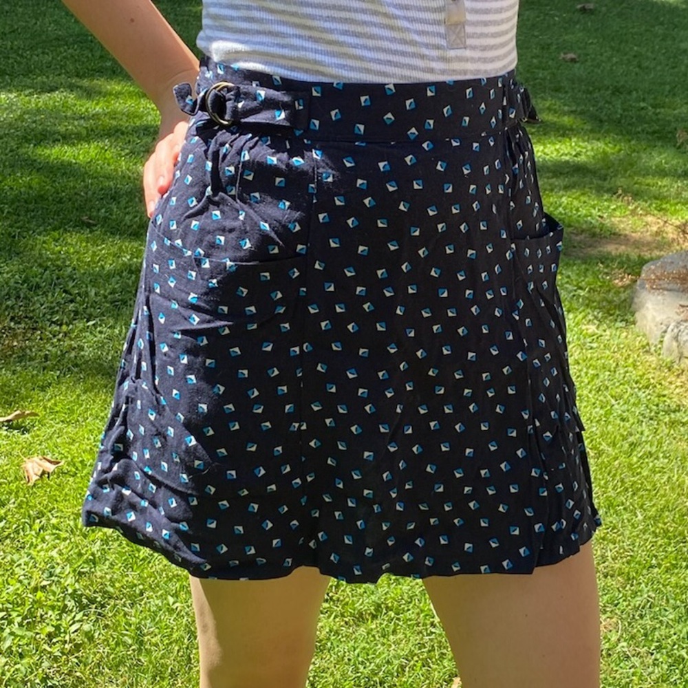 I Love H81 - Navy Blue/White Diamond Pattern Mini Skirt